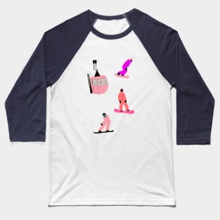 Pink Snowboarding Illustration Baseball T-Shirt